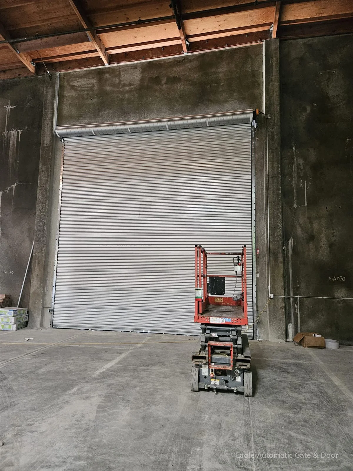Completed Gilroy commercial roll-up door from inside